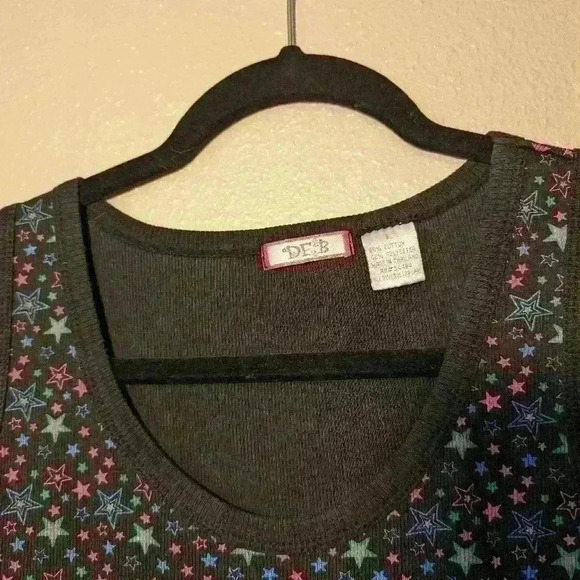 Vintage 90s DEB tank size Large black base pink/green/blue stars - Picture 4 of 5
